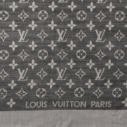 Louis Vuitton Silk Wool Monogram Denim Shawl Black 4 of 5