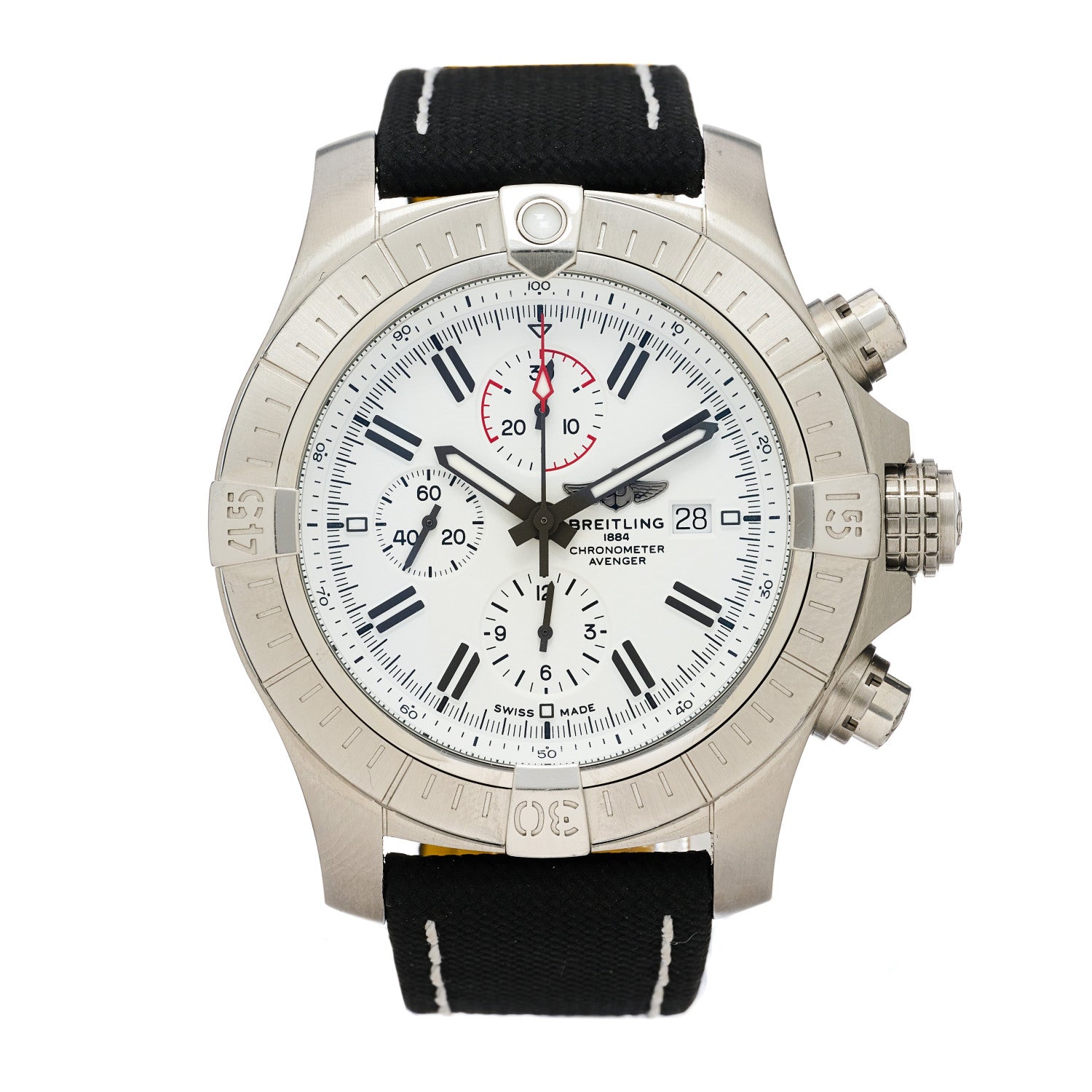 Breitling Stainless Steel Fabric 48mm Super Avenger Chronograph Automatic Watch White A13375 1 of 5