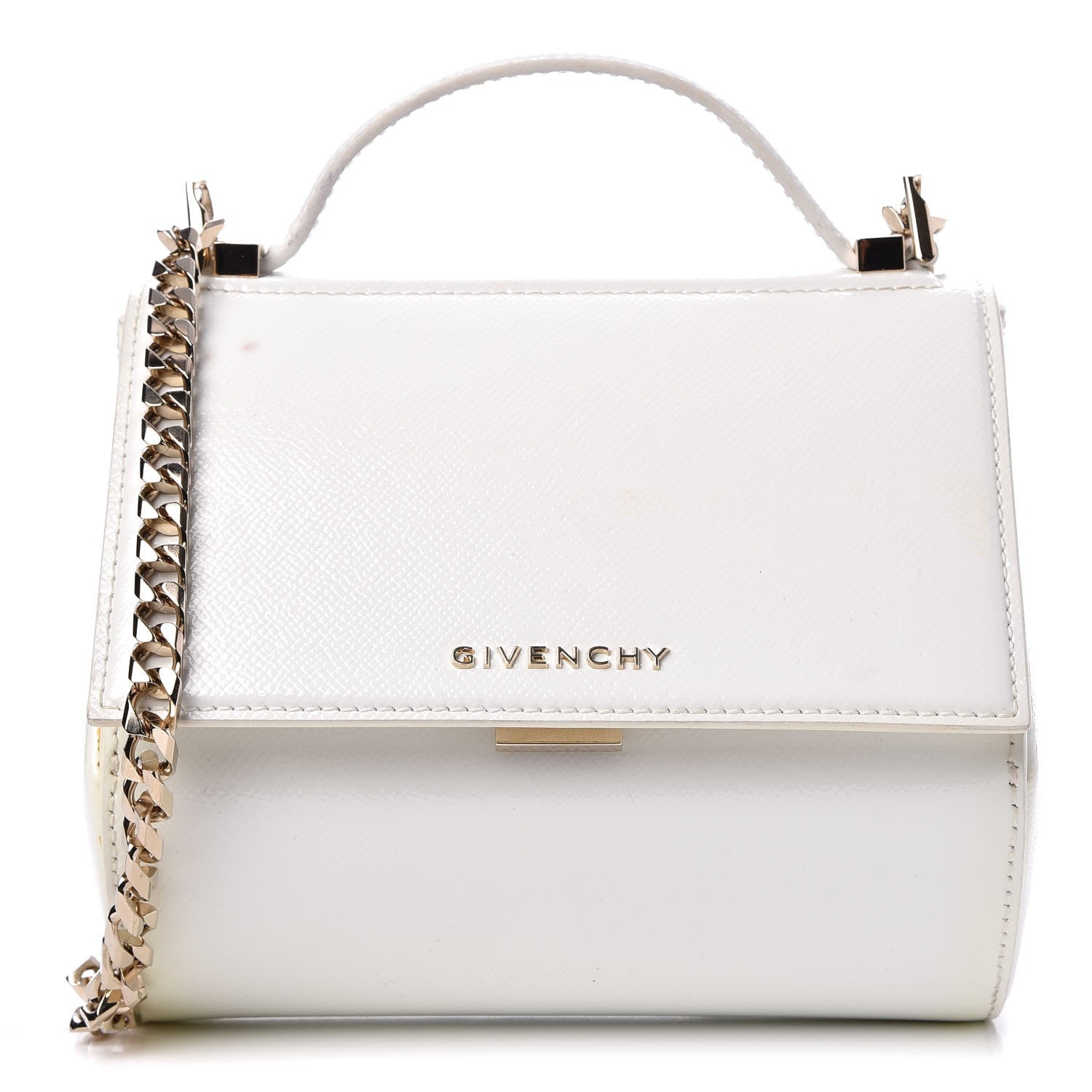 Givenchy Patent Calfskin Mini Pandora Box Chain Crossbody Bag White 1 of 8