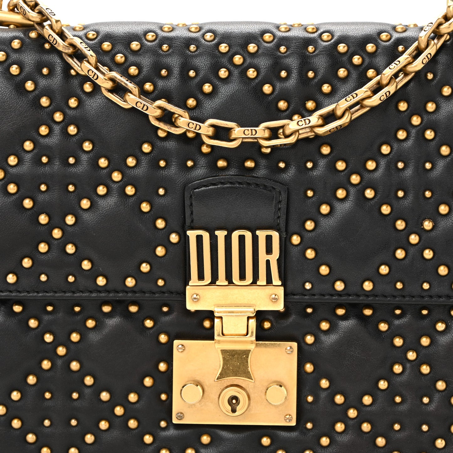 Lambskin Cannage Studded Large Dioraddict Flap Bag Black