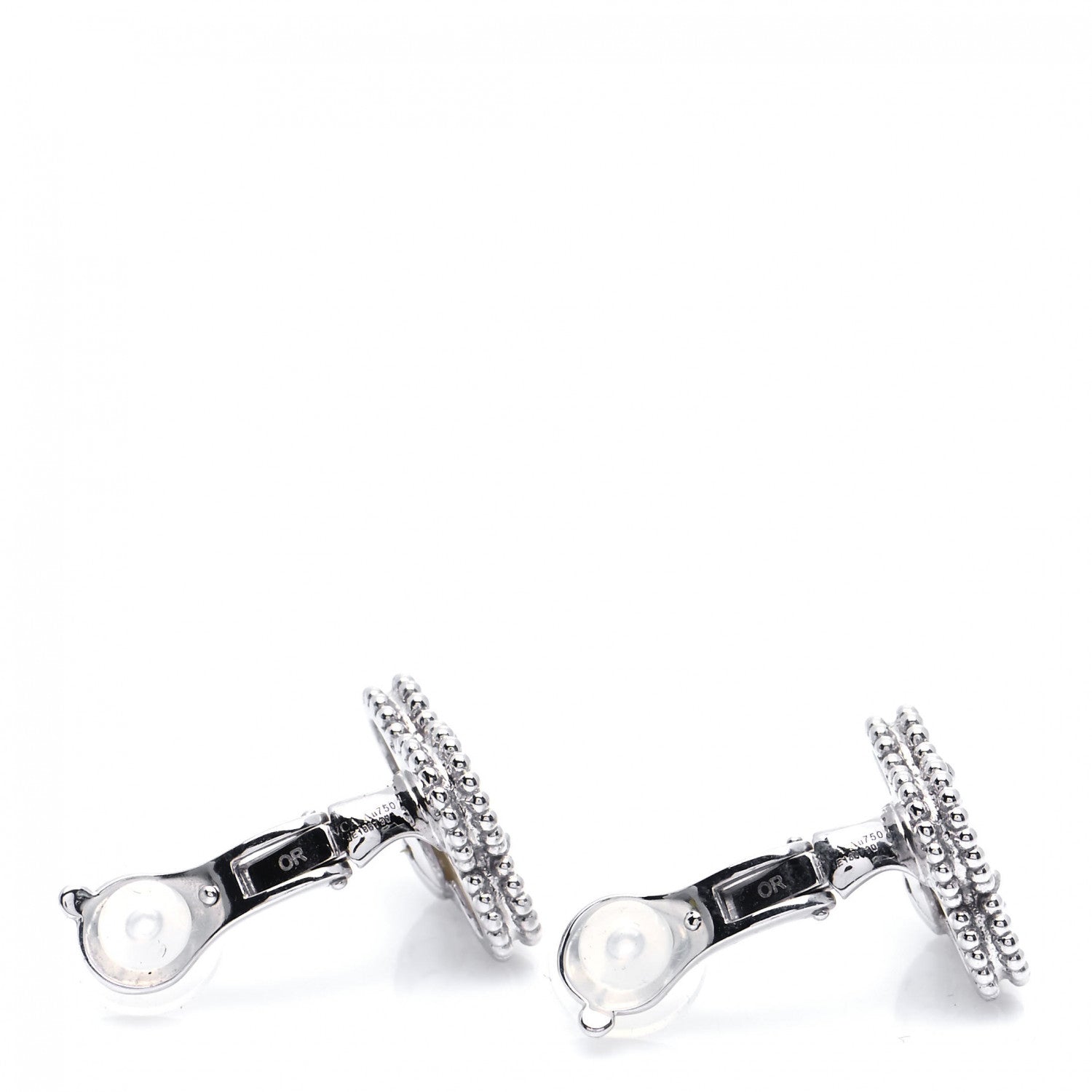 Van Cleef & Arpels 18K White Gold Mother of Pearl Vintage Alhambra Earrings 4 of 6