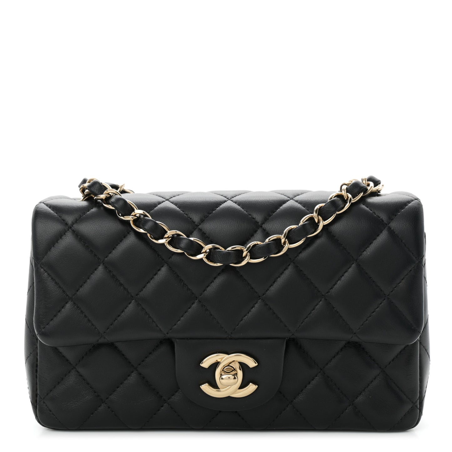 Lambskin Quilted Mini Rectangular Flap Black