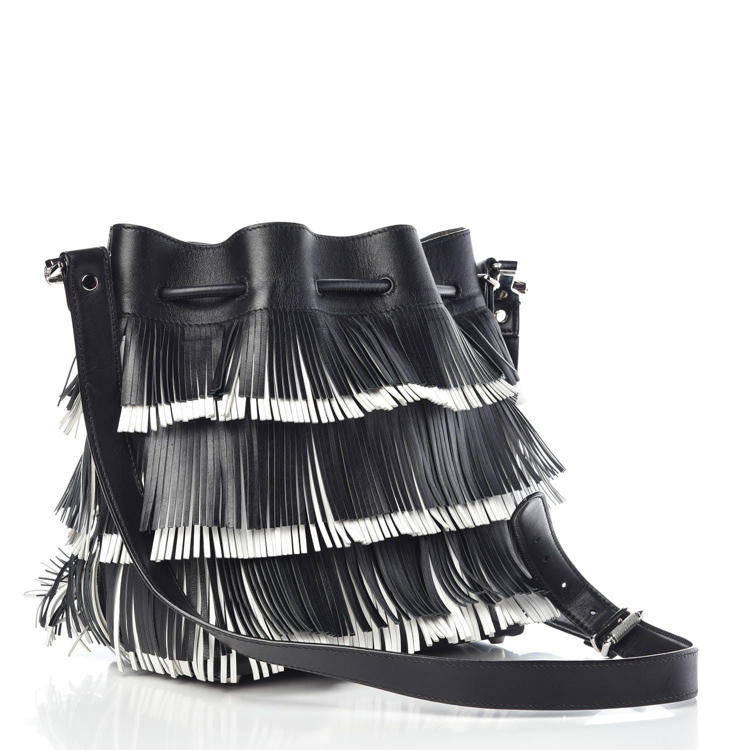 Proenza Schouler Calfskin Medium Fringe Bucket Bag Black White 3 of 7