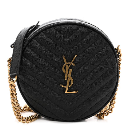 Saint Laurent Grain De Poudre Matelasse Chevron Quilted Round Vinyle Camera Bag Black 1 of 9