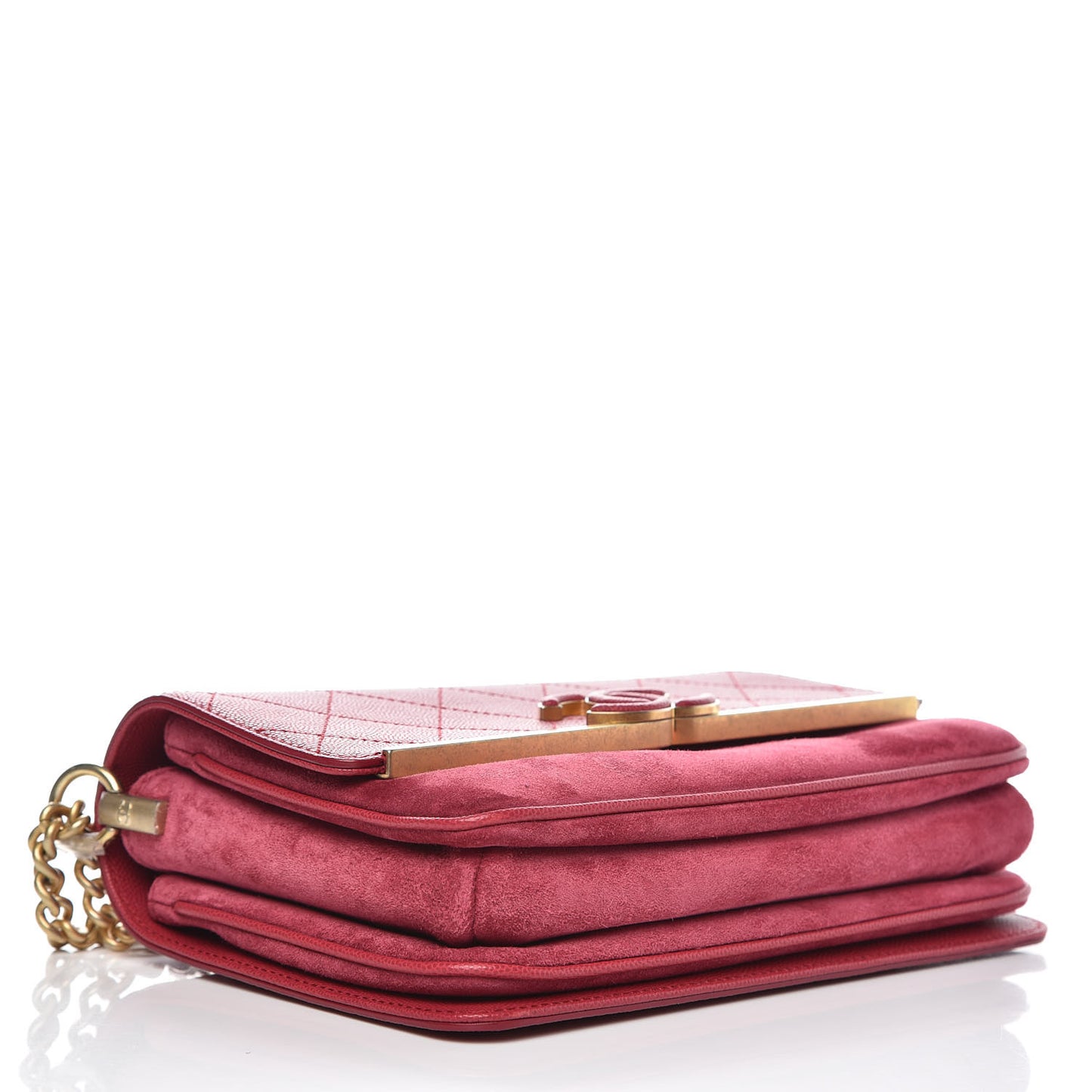 Grained Calfskin Stitched Small Enamel CC Flap Bag Pink