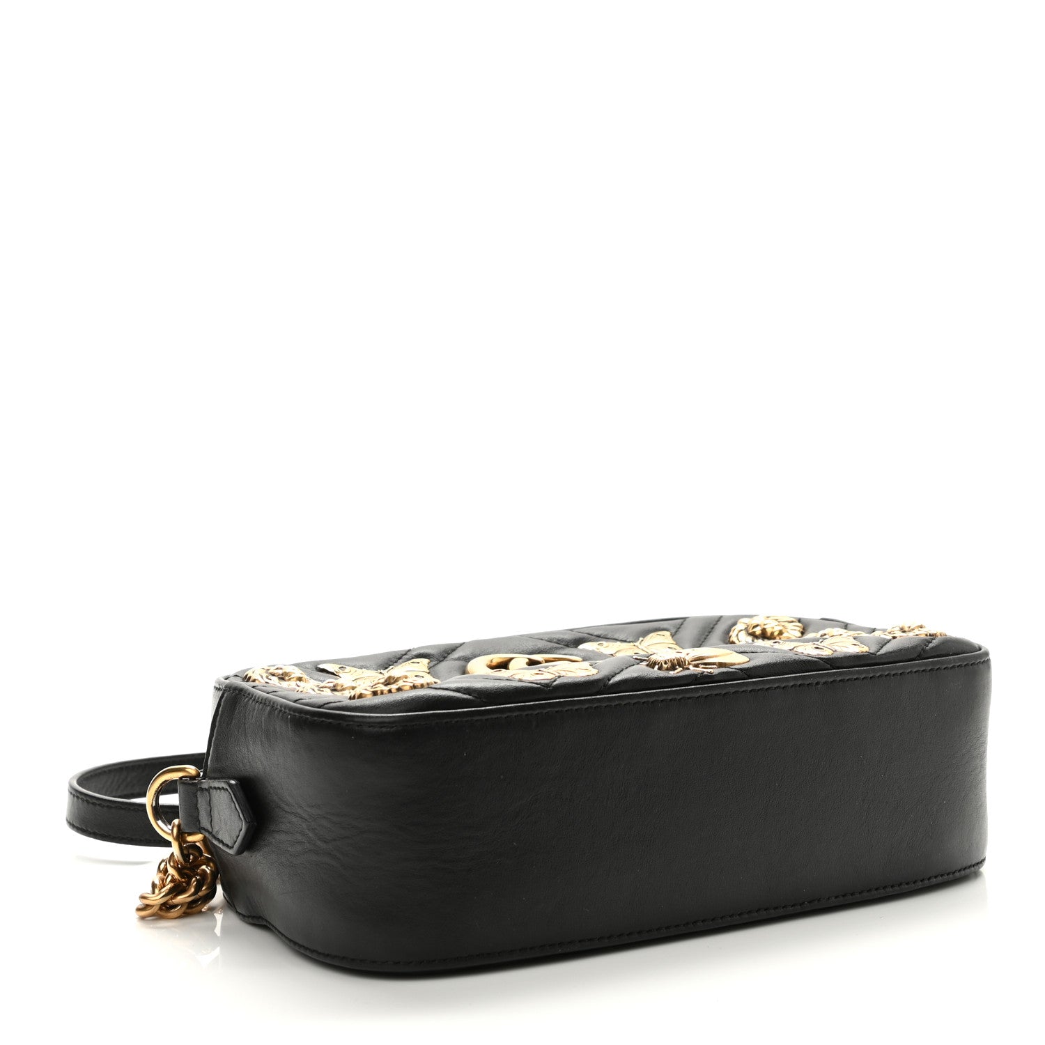 Gucci Calfskin Matelasse Animal Studs Small GG Marmont Chain Shoulder Bag Black 4 of 10