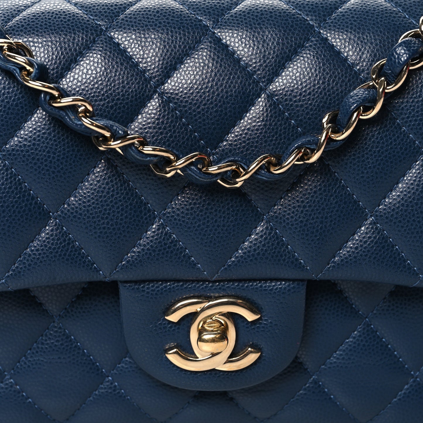 Caviar Quilted Small Double Flap Blue