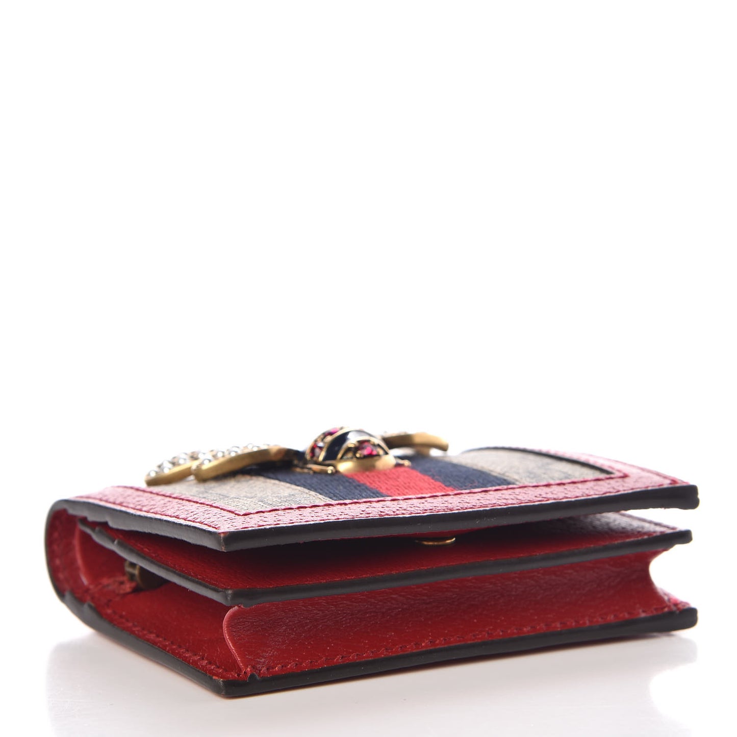 GG Supreme Monogram Queen Margaret Card Case Red