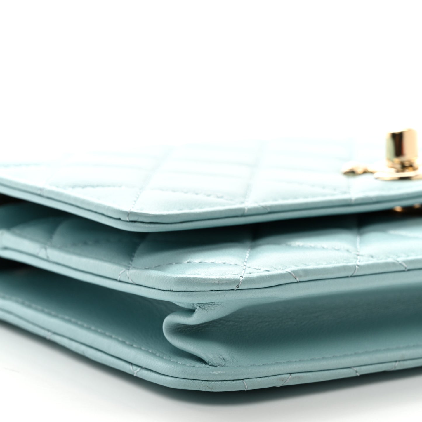 Lambskin Quilted Trendy CC Wallet On Chain WOC Light Blue