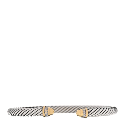 David Yurman Sterling Silver 18K Yellow Gold Diamond 5mm Dome Cable Classics Bracelet 1 of 3