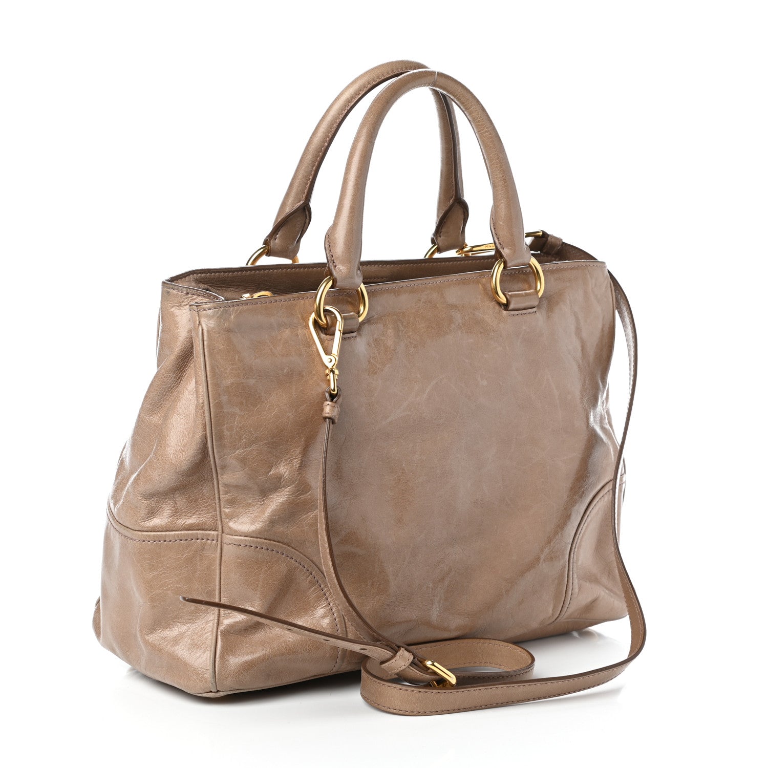 Prada Vitello Shine Shopping Satchel Argilla 3 of 9