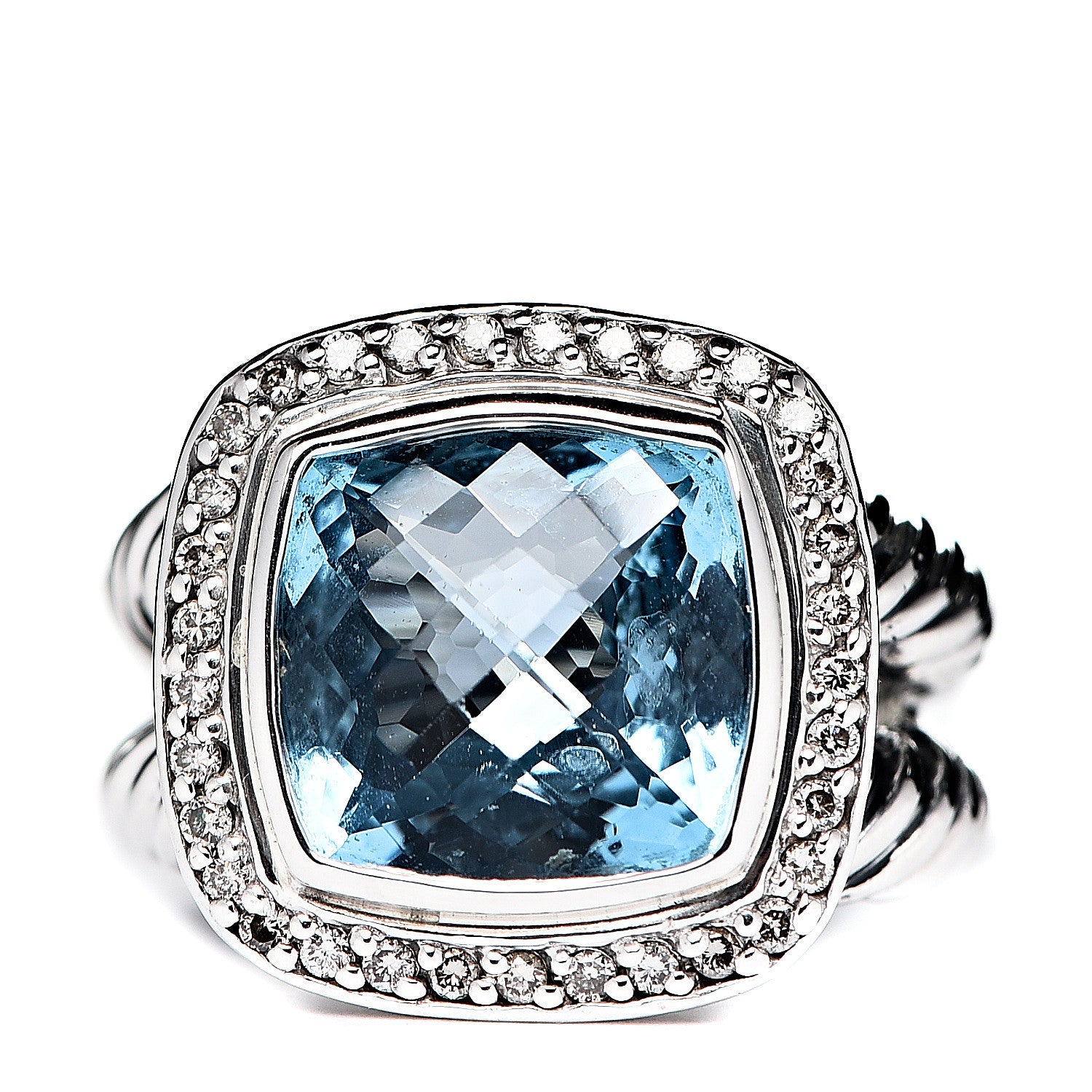 David Yurman Sterling Silver Diamond Blue Topaz 11mm Albion Ring 51 5.75 1 of 3