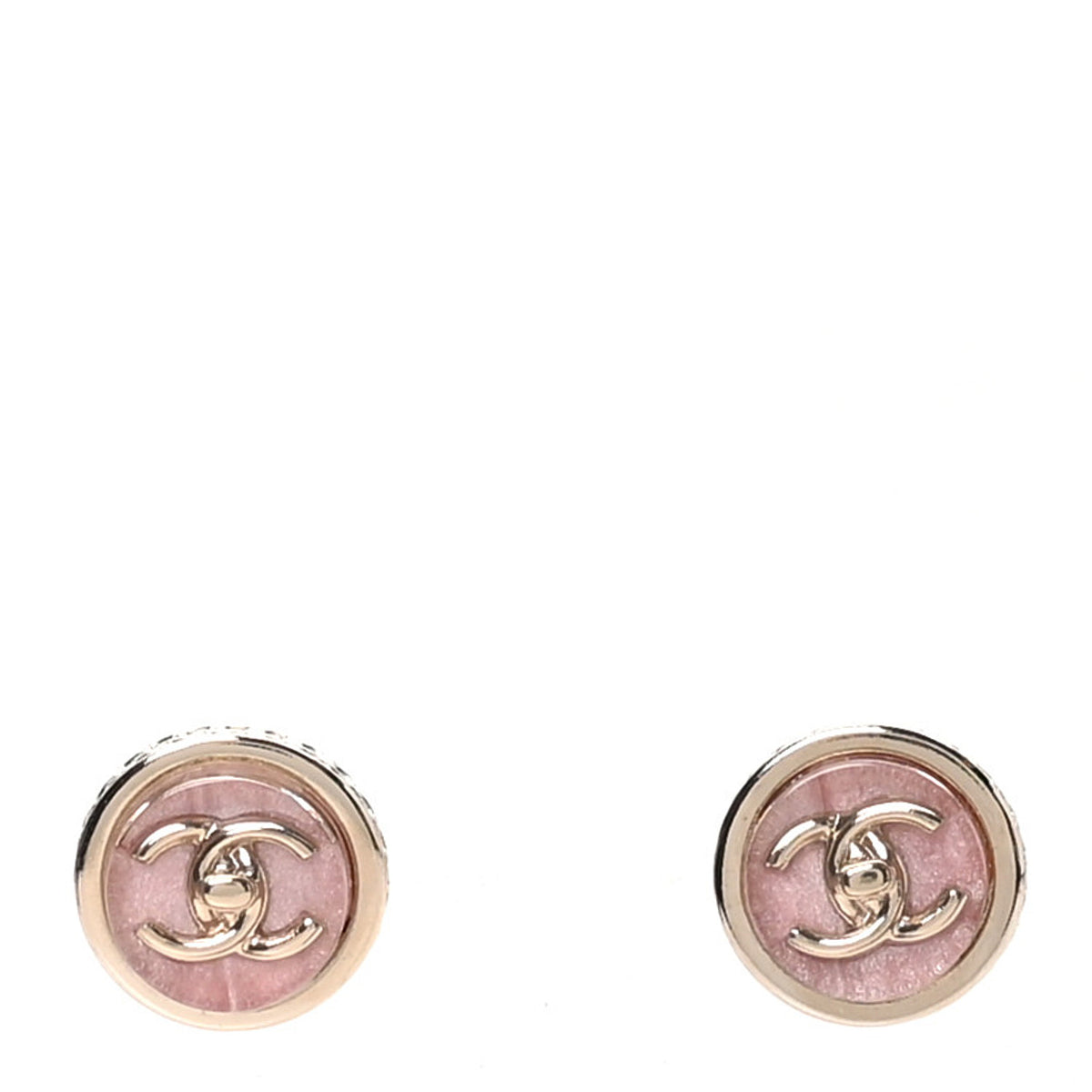 Resin CC Turnlock Stud Earrings Pink Gold
