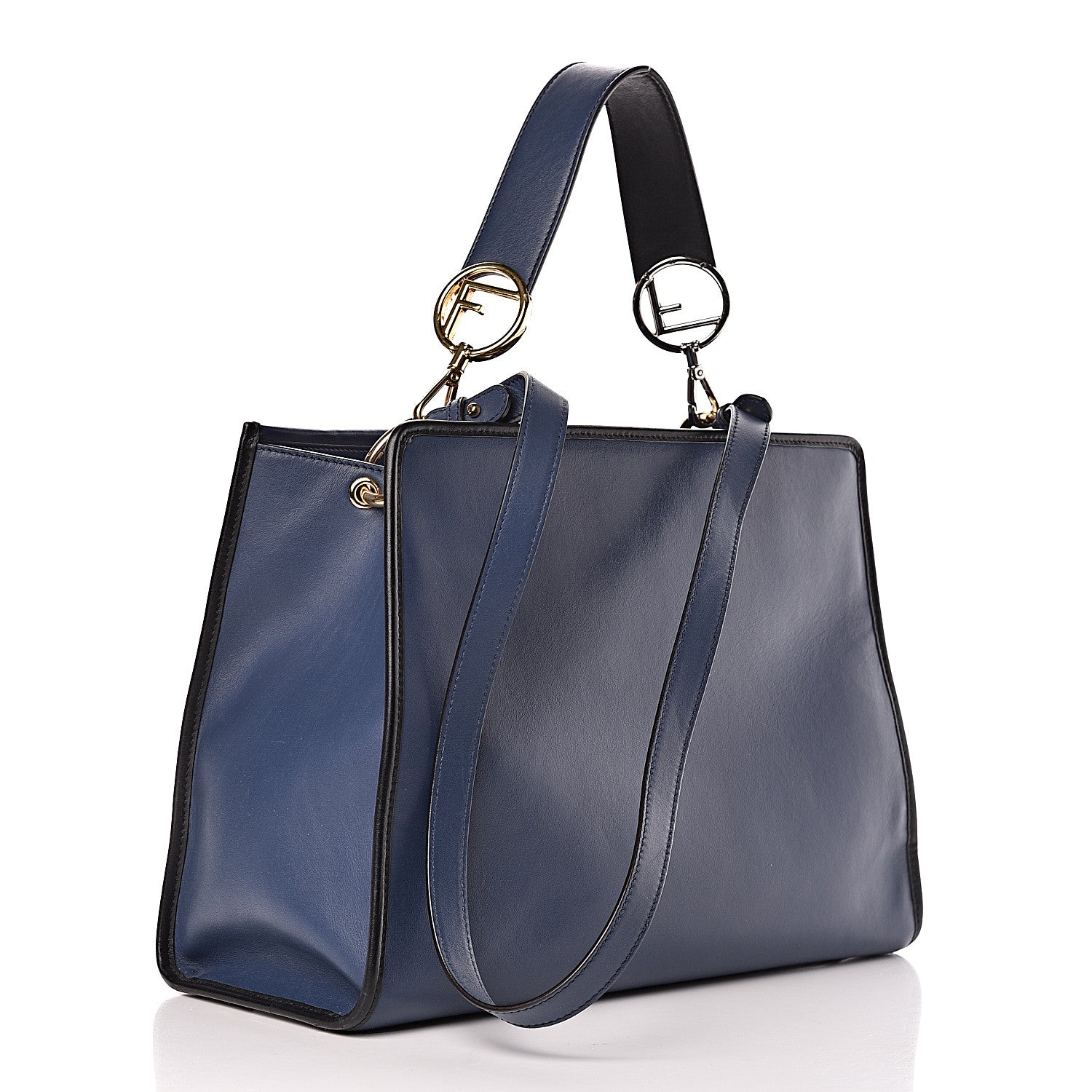 Fendi Vitello Century Opaco F is Fendi Bi-Color Regular Runaway Satchel Blu Scuro 3 of 11