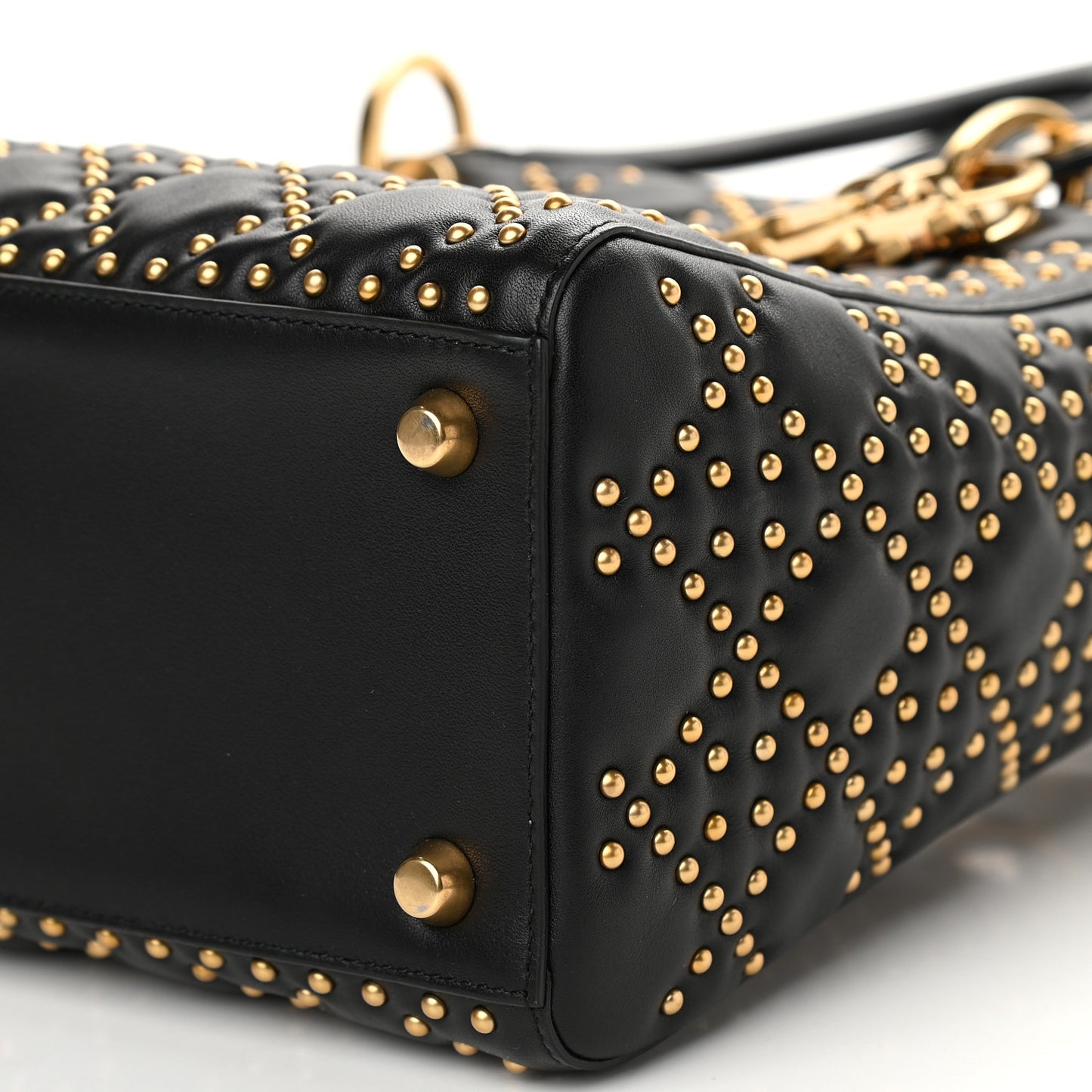 Calfskin Cannage Studded Medium Supple Lady Dior Black