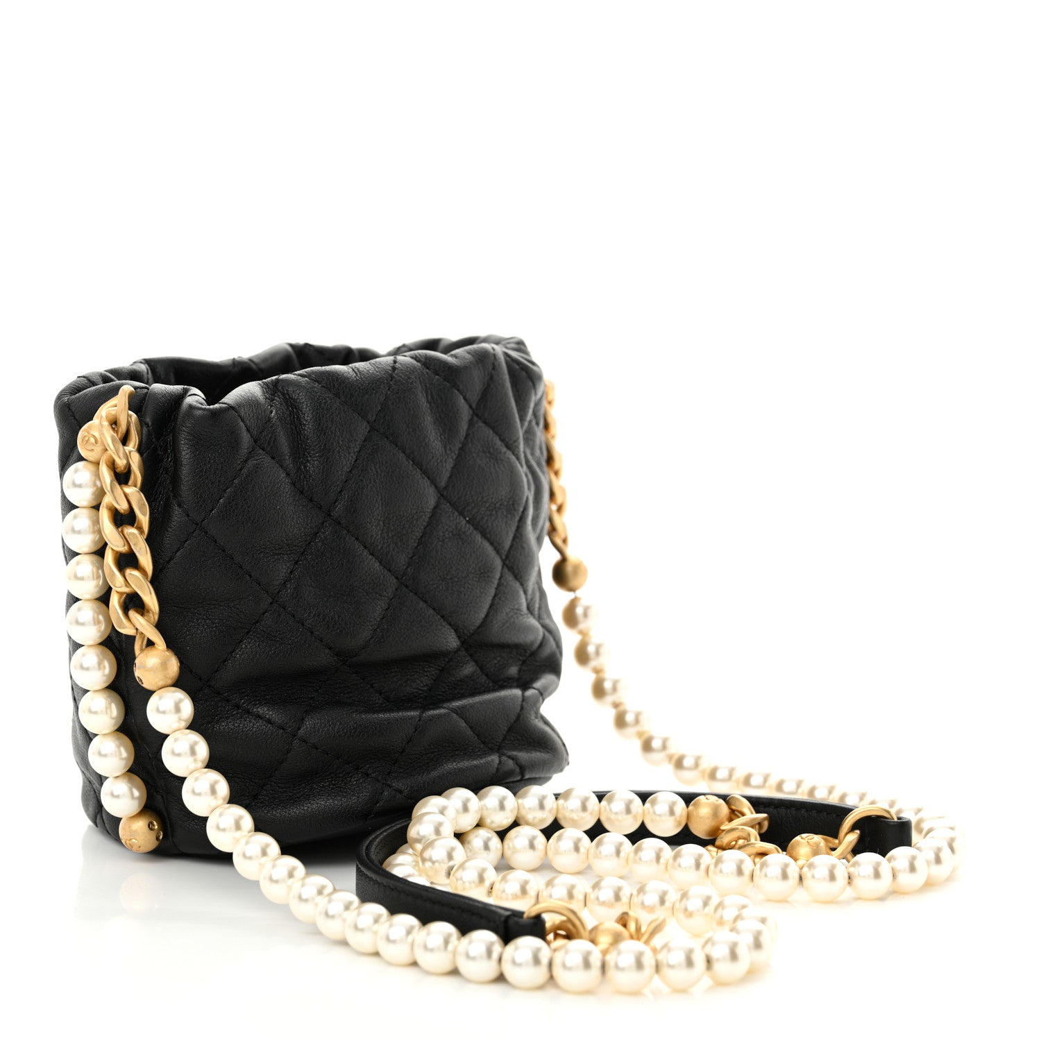Chanel Calfskin Quilted Pearl Mini About Pearls Drawstring Bucket Bag Black 3 of 11