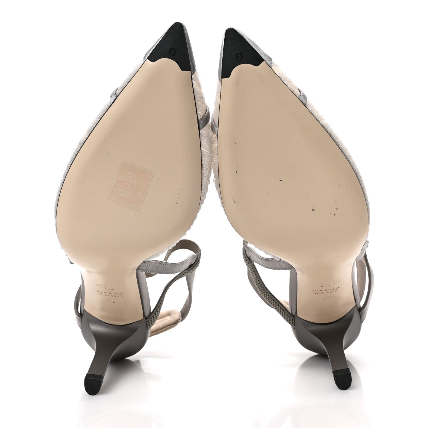 Fendi Tulle Satin Colibri Lite 85mm Slingback Pumps 39 Brina Graphite Ghiaia 5 of 8