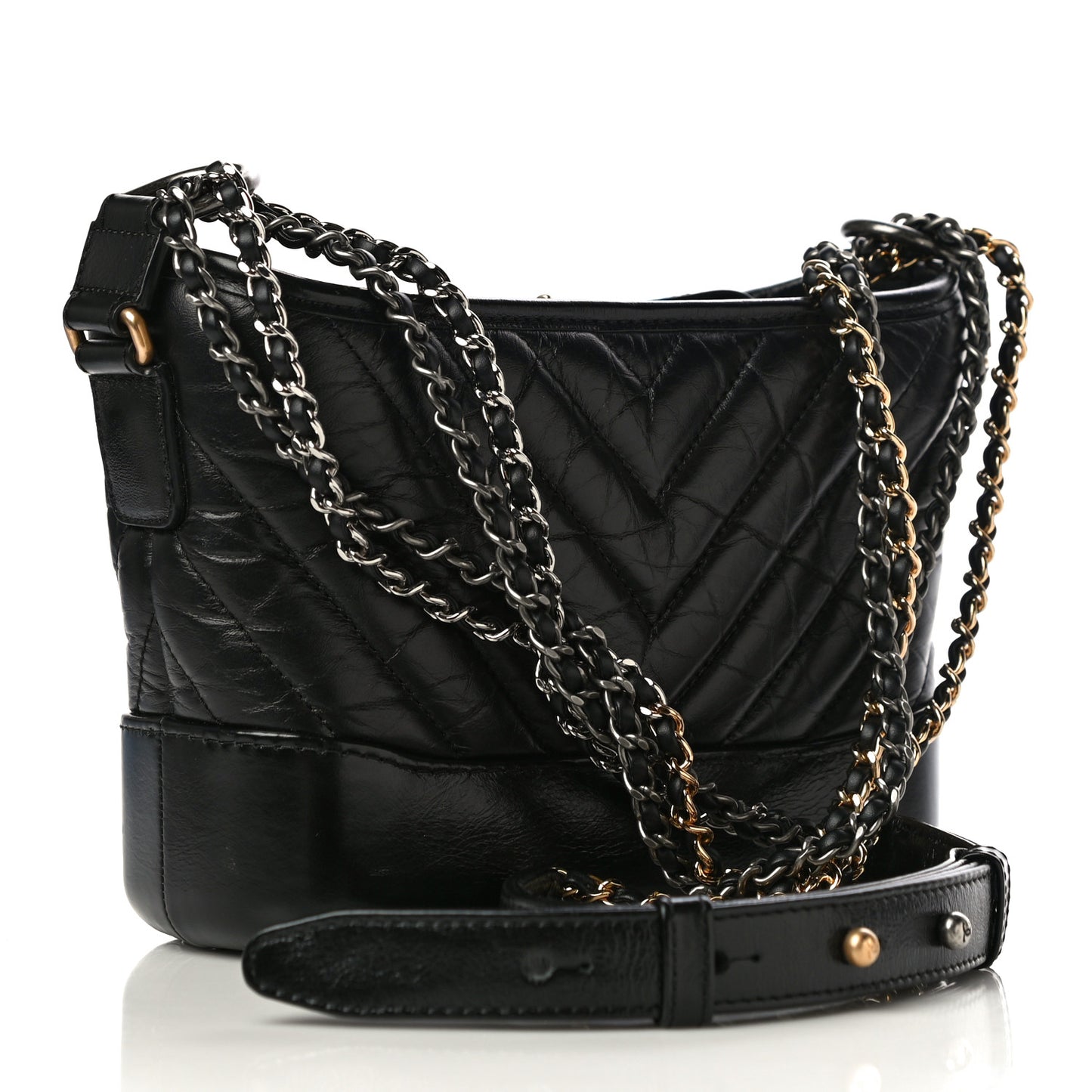 Aged Calfskin Chevron Quilted Small Gabrielle Hobo Black