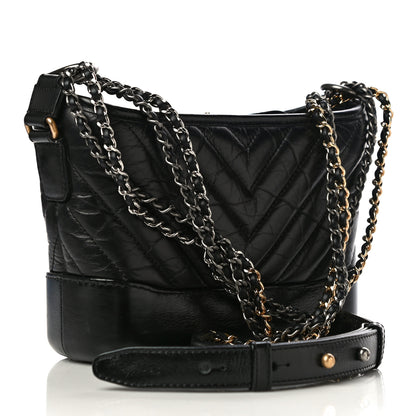 Chanel Aged Calfskin Chevron Quilted Small Gabrielle Hobo Black 3 of 10