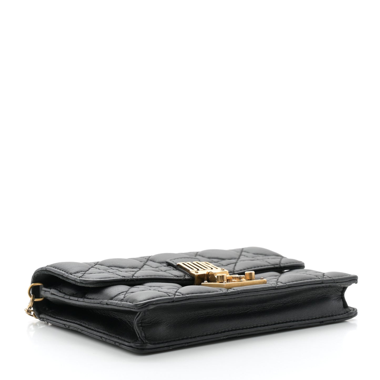 Lambskin Cannage Dioraddict Wallet on Chain Clutch Black