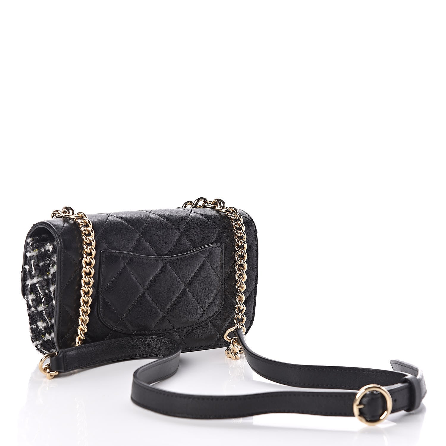 Chanel Tweed Calfskin Quilted Flap Black Multicolor 3 of 9