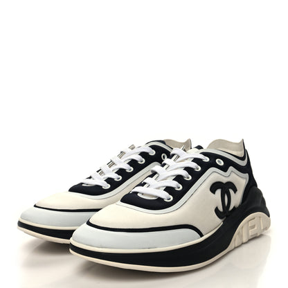 Chanel Lycra Womens CC Sneakers 41 White Black 3 of 7