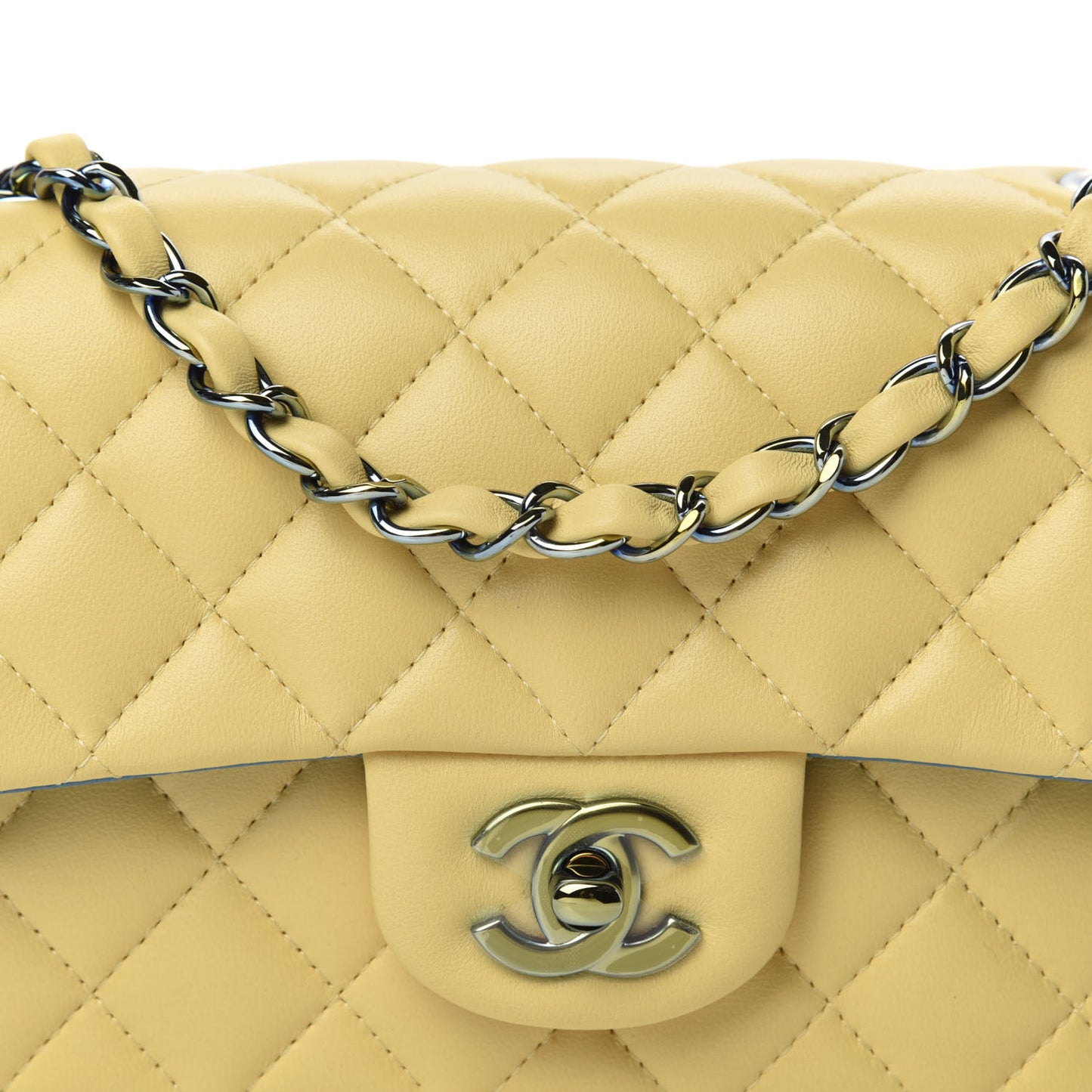 Lambskin Quilted Mini Rectangular Flap Yellow Blue