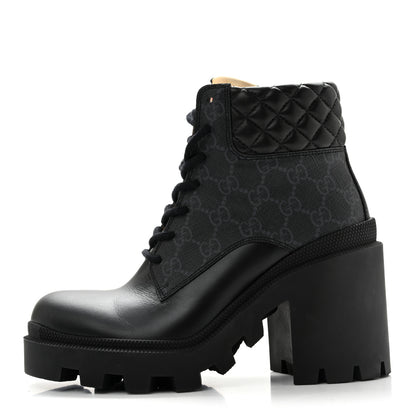 Gucci Apollo Calfskin GG Supreme Nappa Samoa Quilted Lace Up Ankle Boots 37.5 Black 1 of 11