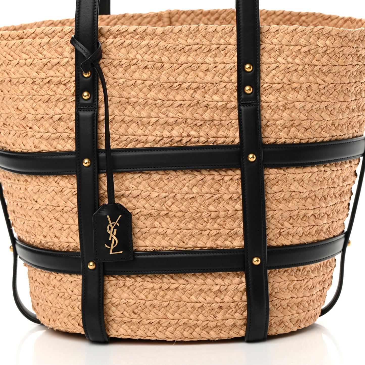 Raffia Calfskin Caged Tote Naturale Black
