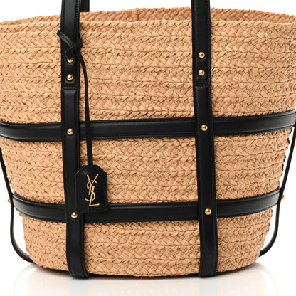 Saint Laurent Raffia Calfskin Caged Tote Naturale Black 8 of 11