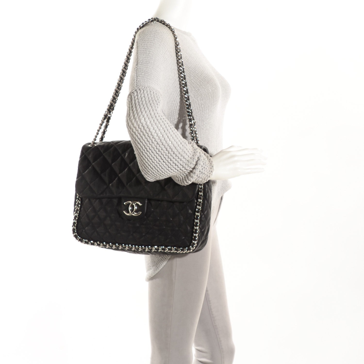 Chanel Crumpled Lambskin Quilted Chain Around Maxi Flap Black 2 of 7
