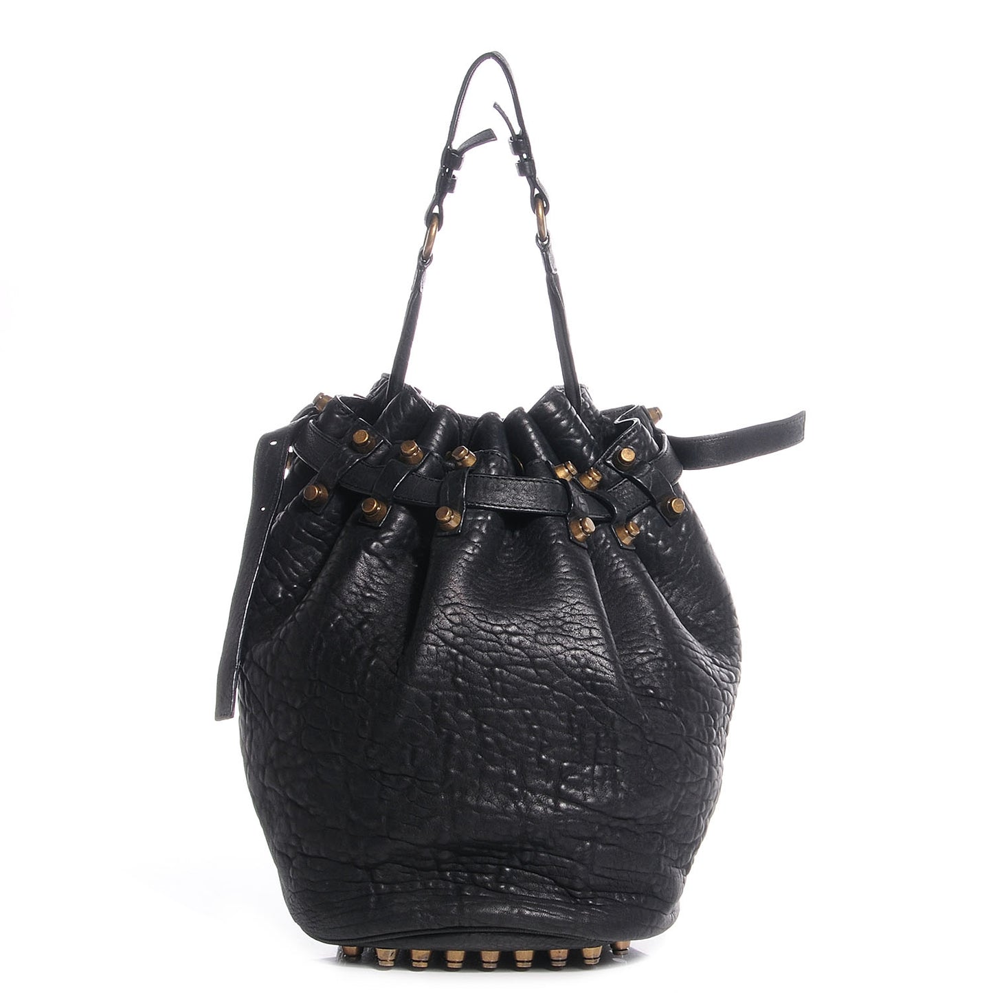Leather Diego Bucket Bag w Antique Brass Hardware Black