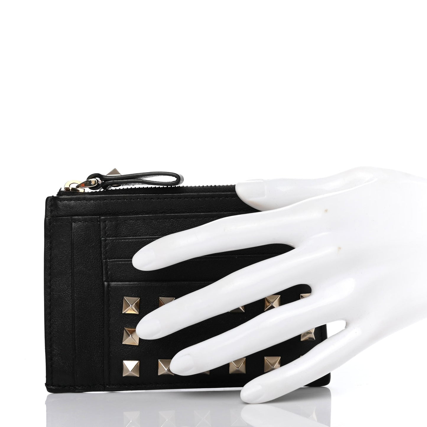 Vitello Rockstud Coin Case Card Holder Black