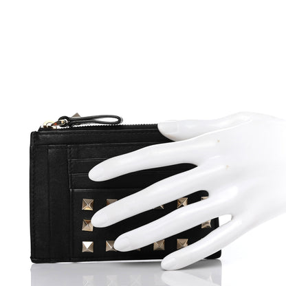 Valentino Garavani Vitello Rockstud Coin Case Card Holder Black 2 of 7