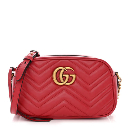 Gucci Calfskin Matelasse Small GG Marmont Chain Shoulder Bag Hibiscus Red 1 of 12