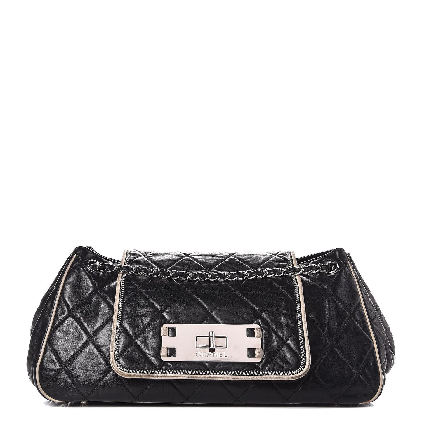 Lambskin Quilted East West Accordion Flap Black