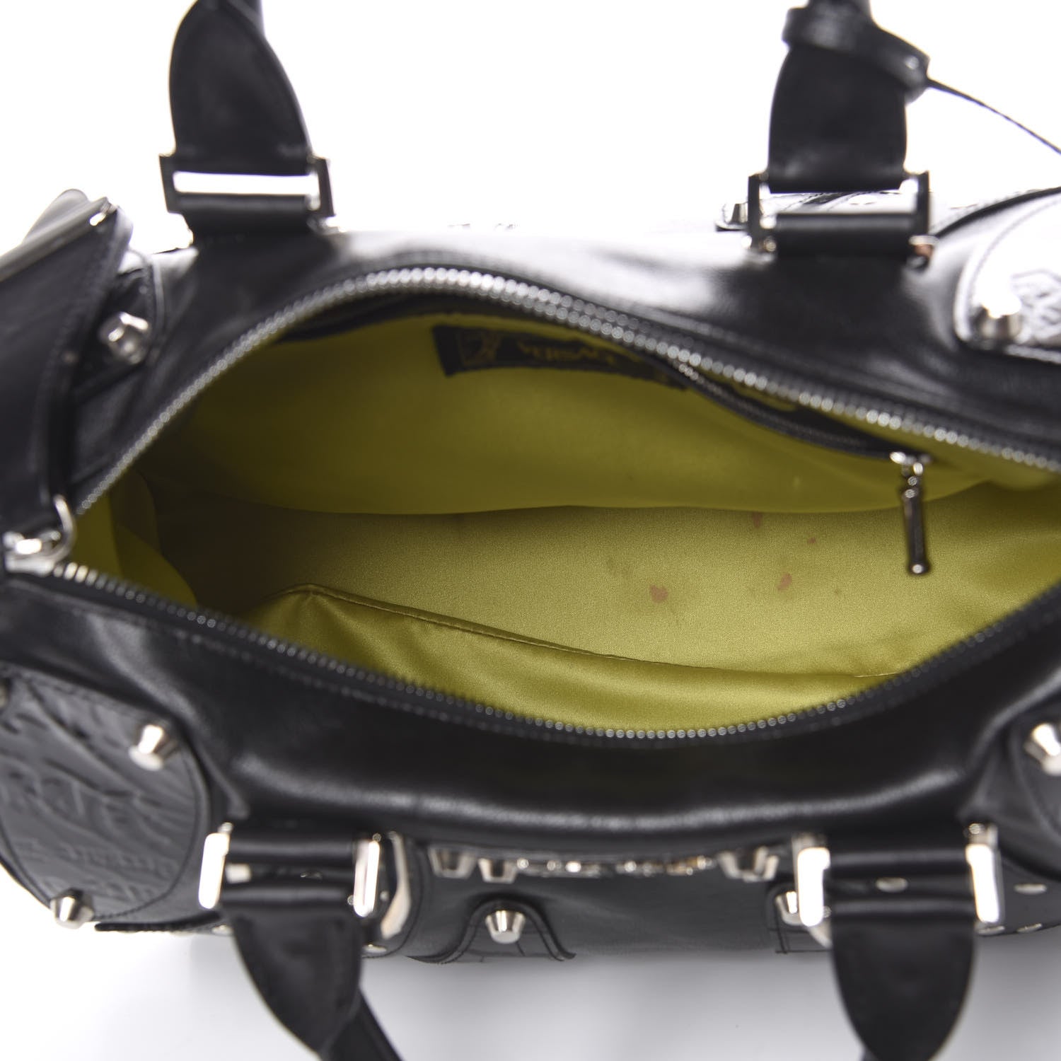 Versace Crocodile Embossed Calfskin Studded DV Satchel Black 4 of 10