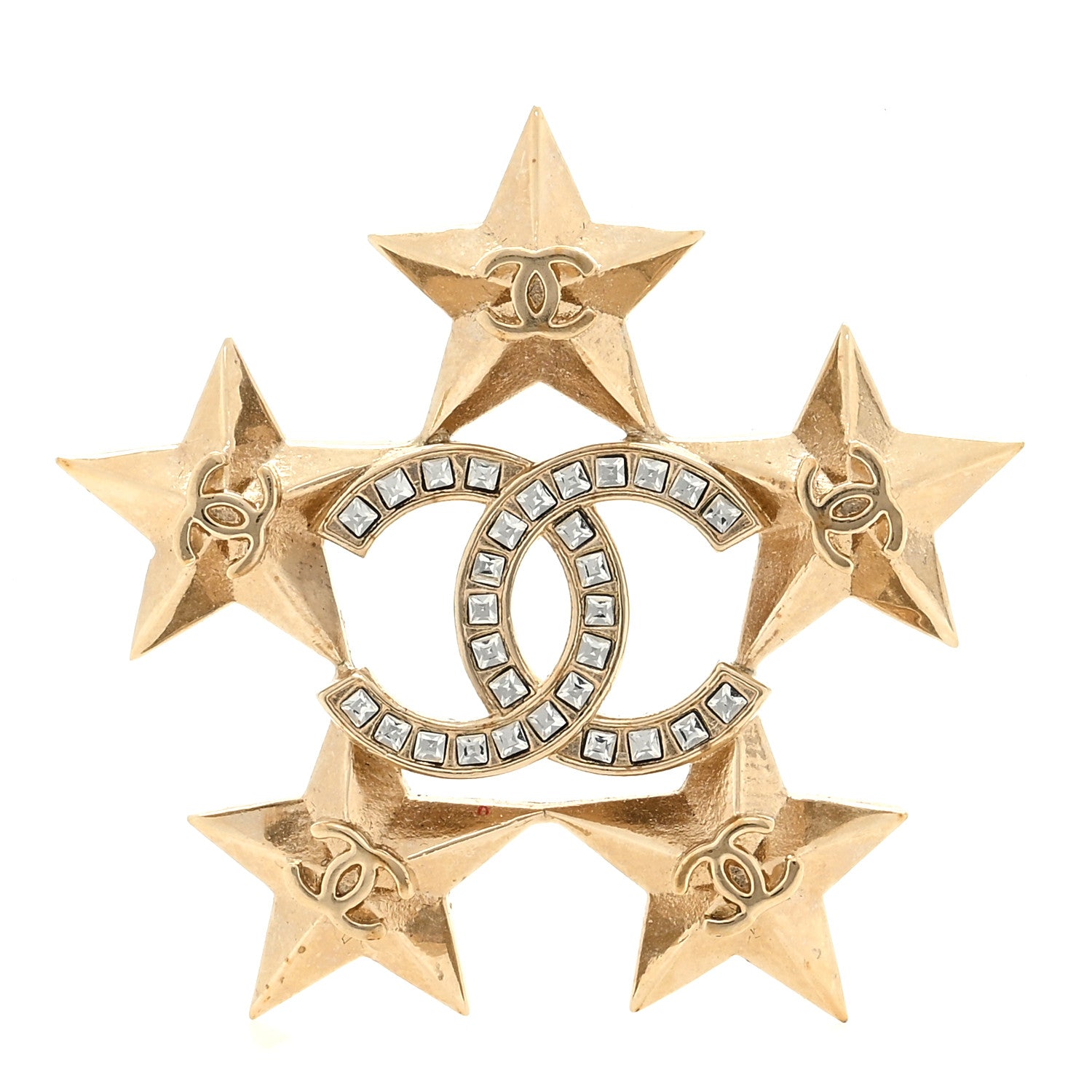 Chanel Baguette Crystal CC Star Brooch Gold 1 of 3