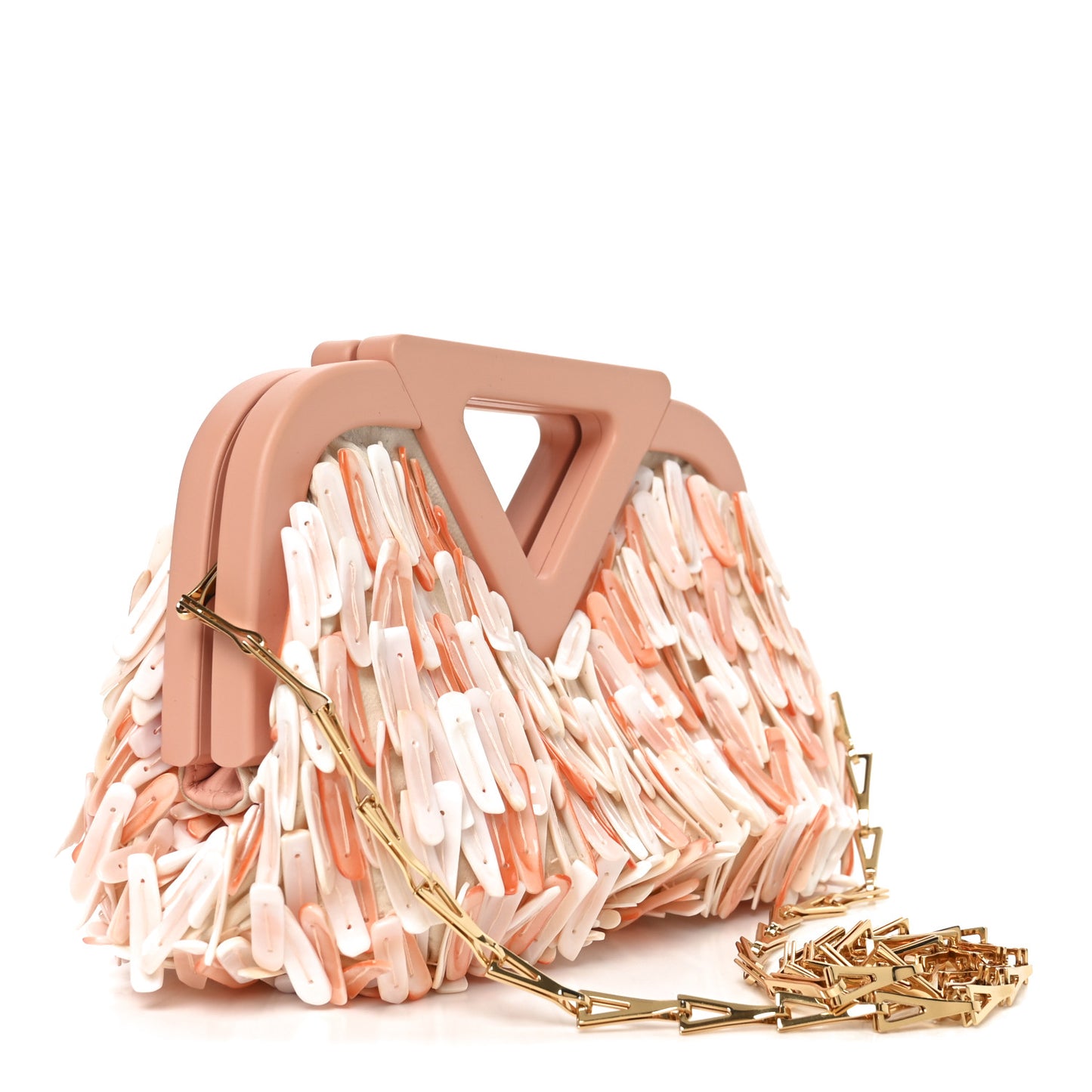 Seashell Embellished The Point Triangle Bag Peachy White