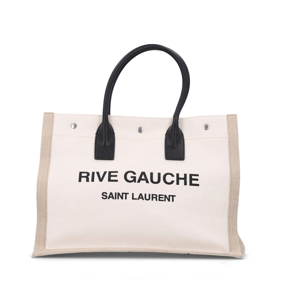 Linen Calfskin Small Rive Gauche Tote Greggio Natural