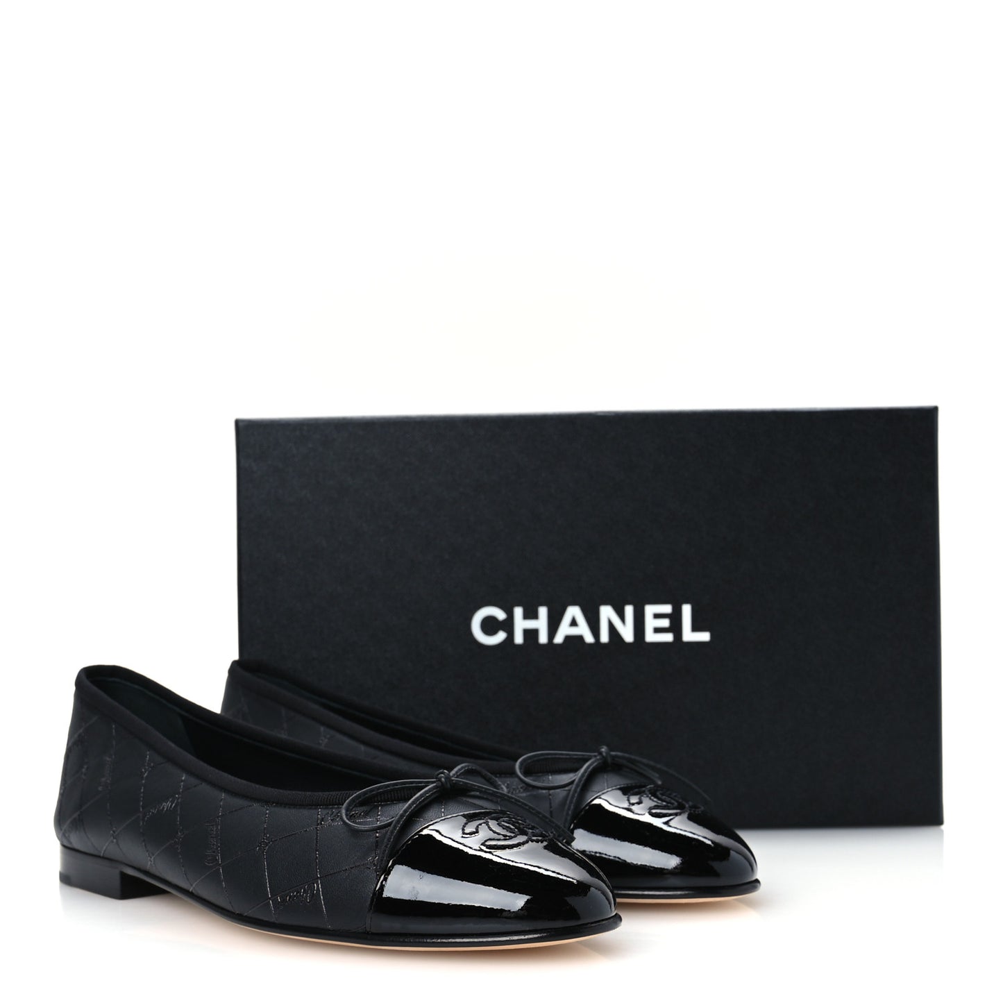 Printed Lambskin Patent Cap Toe Ballerina Flats 39 Black