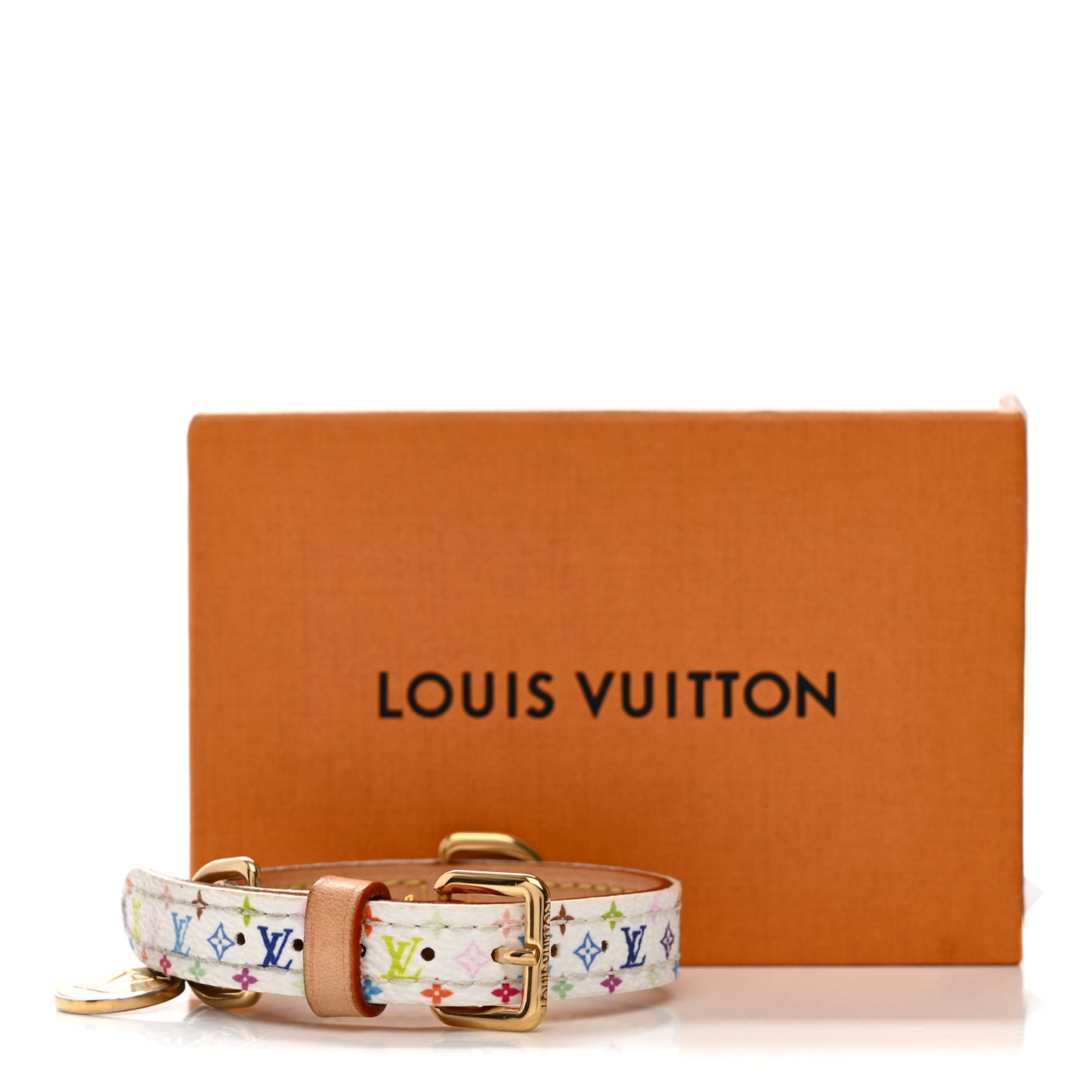 LV X TM Monogram Multicolor Dog Collar PM White