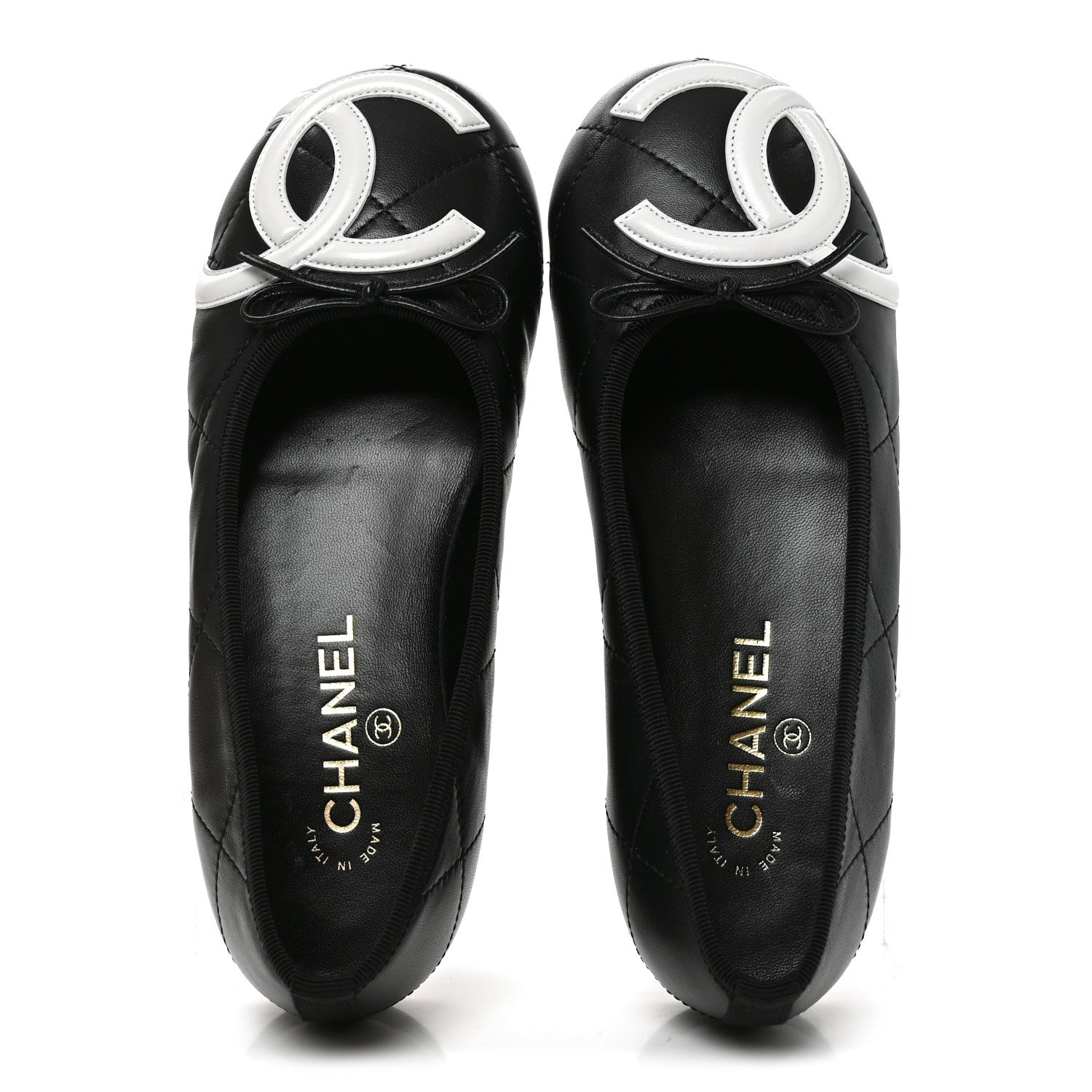 Chanel Lambskin Quilted CC Cambon Ballet Flats 38 Black White 2 of 9