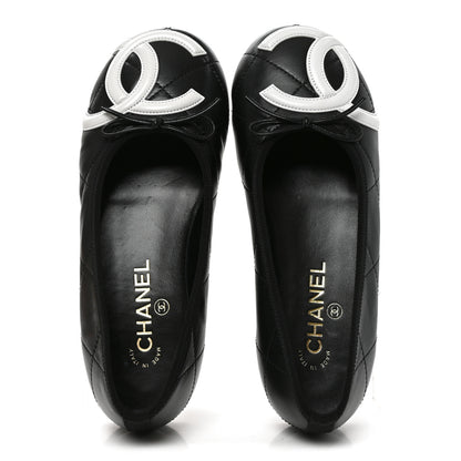 Chanel Lambskin Quilted CC Cambon Ballet Flats 38 Black White 2 of 9