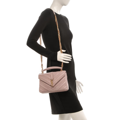 Saint Laurent Calfskin Suede Matelasse Chevron Medium Monogram College Bag Rose Poudre 2 of 9