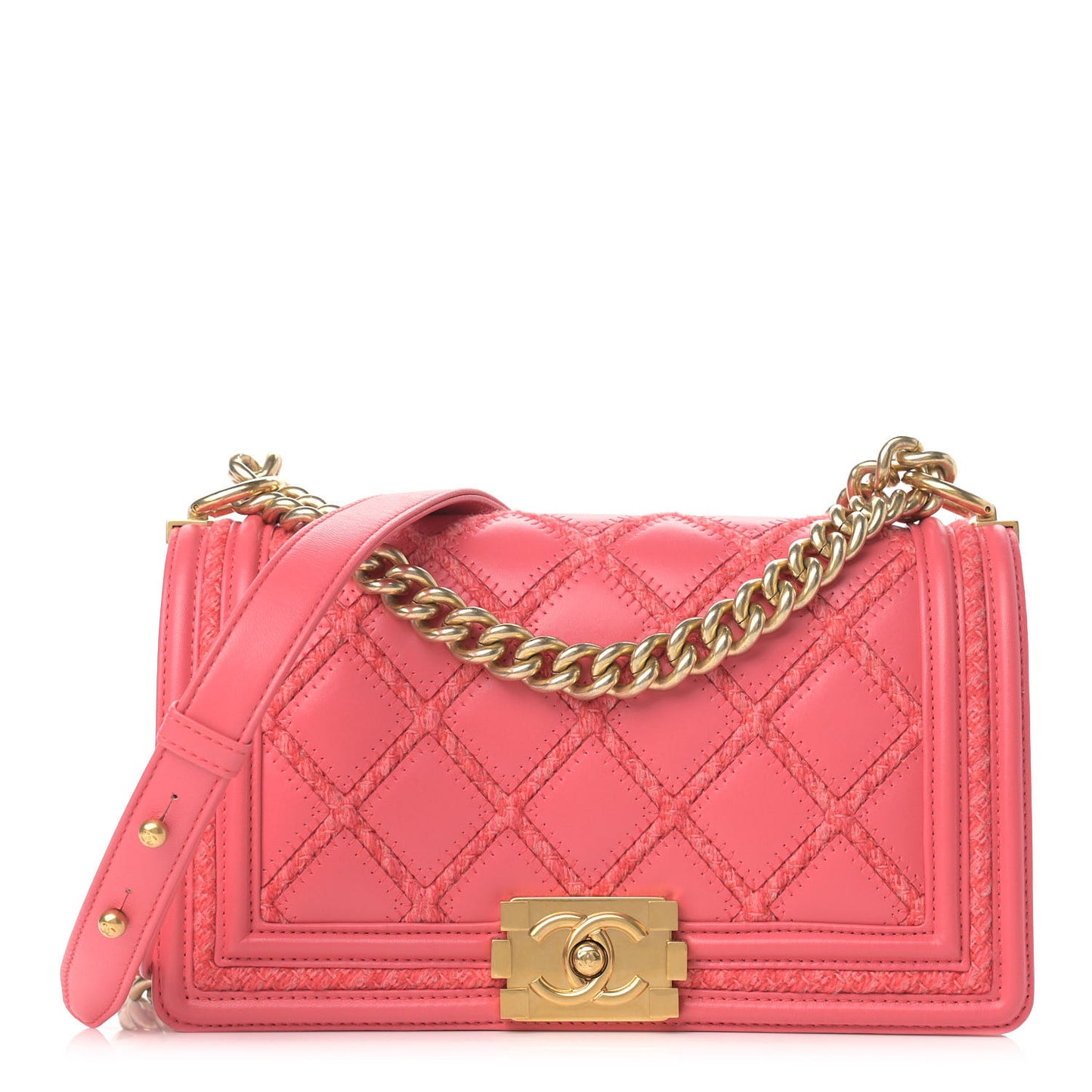 Lambskin Tweed Quilted Stitch Medium Boy Flap Coral