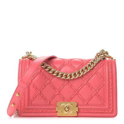Chanel Lambskin Tweed Quilted Stitch Medium Boy Flap Coral 1 of 12