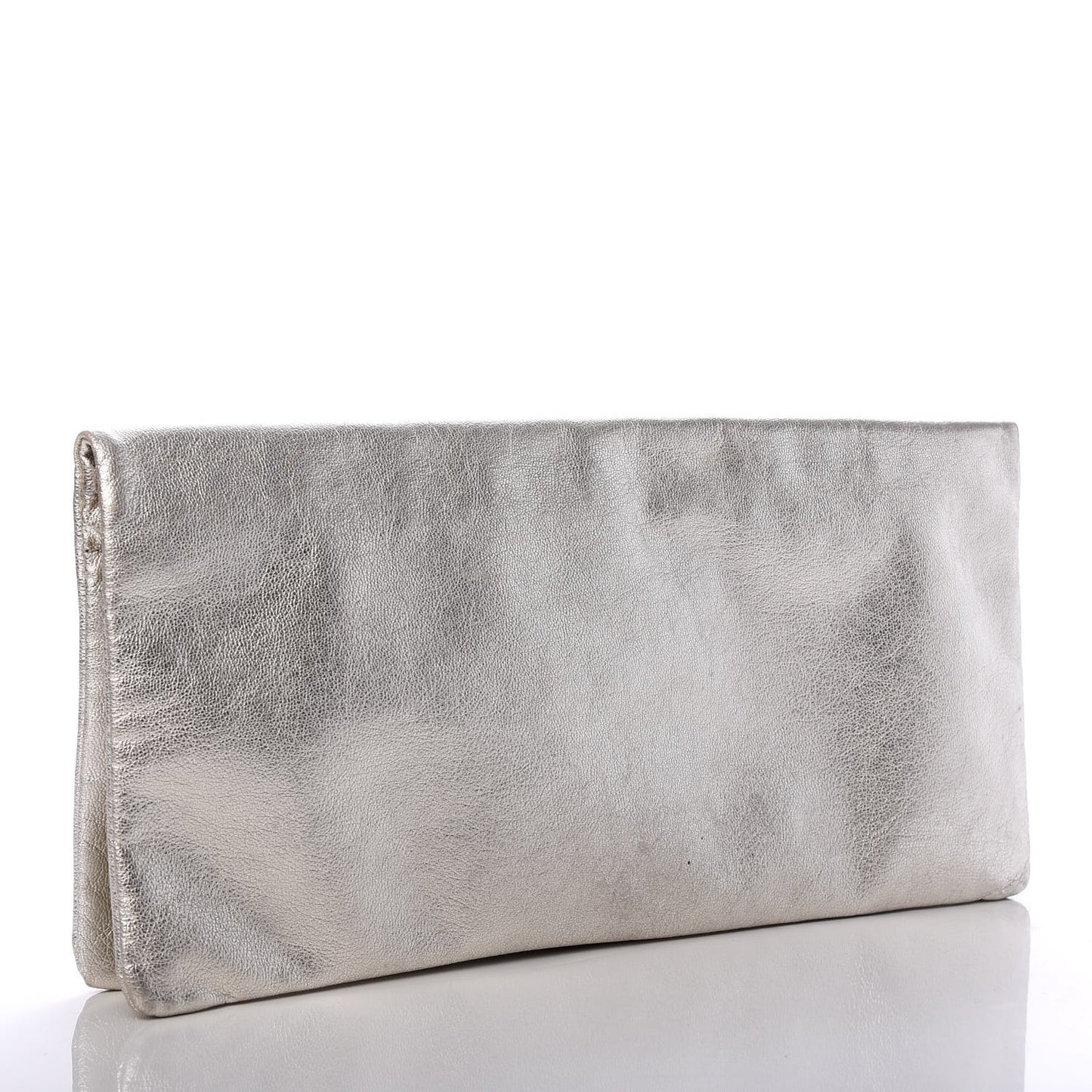 Metallic Calfskin Flap Clutch Silver