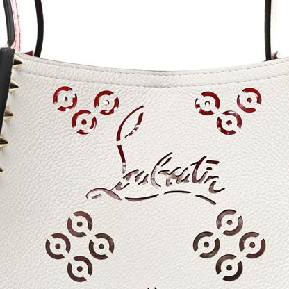 Christian Louboutin Calfskin Loubinthesky Large Perforated Cabarock Spikes Tote Snow 7 of 9