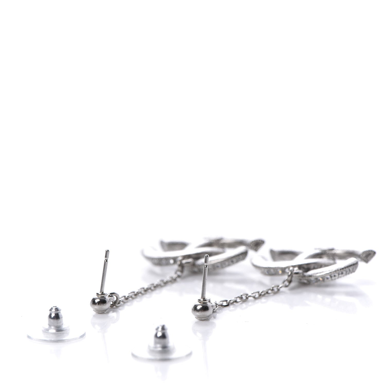 Chanel Baguette Crystal CC Drop Earrings Silver 3 of 5